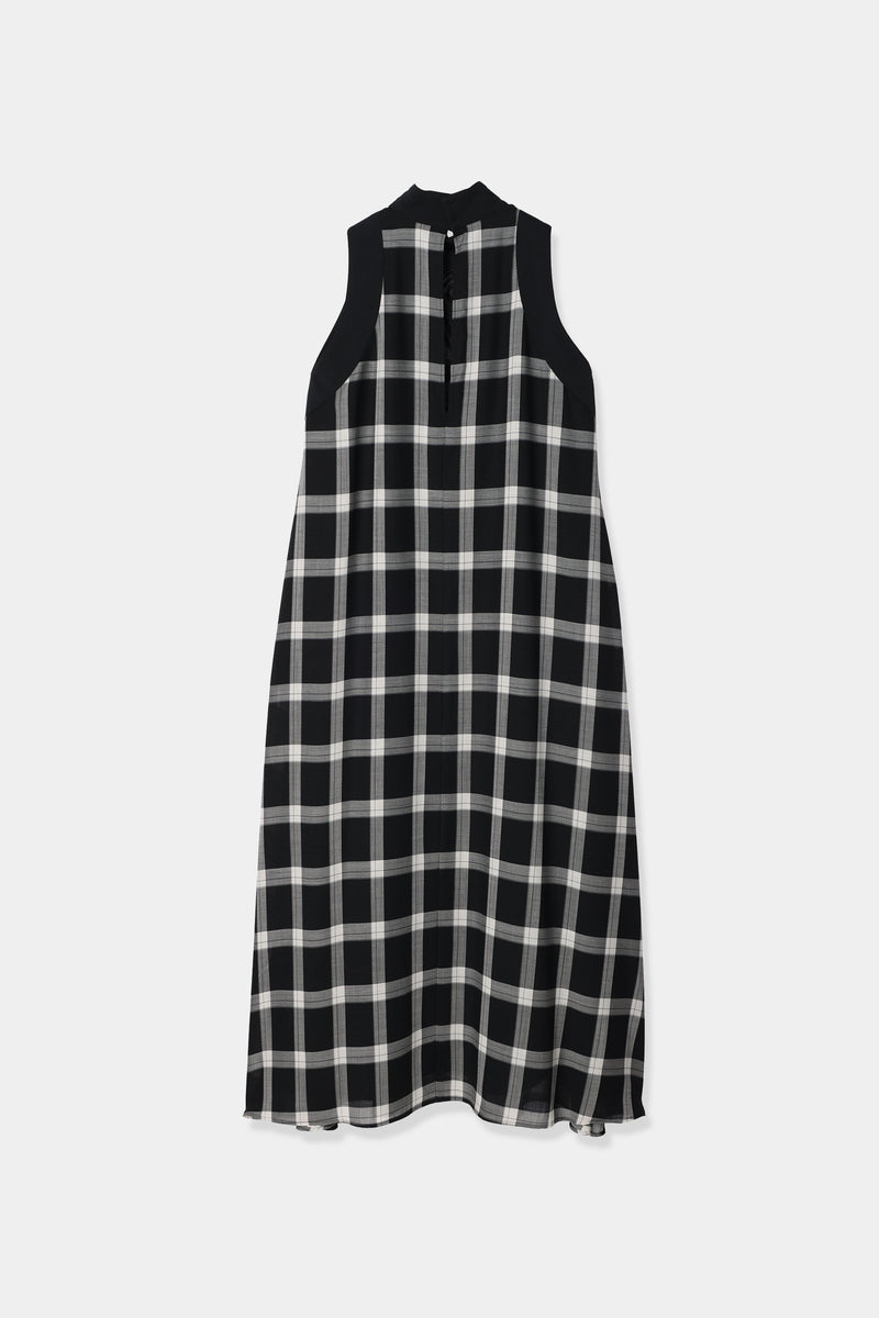 stand collar check dress