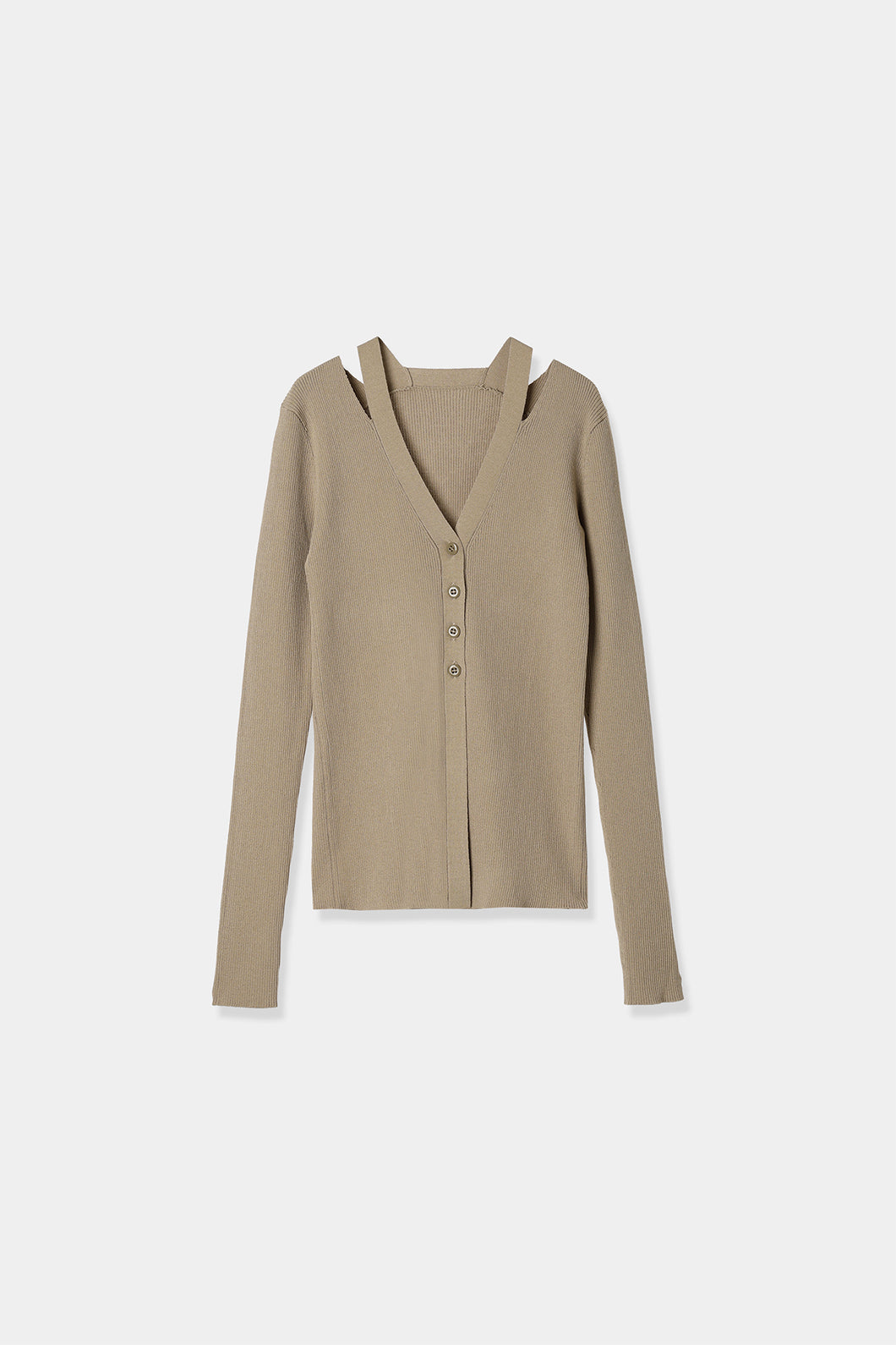 neck slit knit cardigan