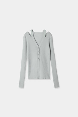 neck slit knit cardigan
