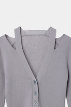 画像をギャラリービューアに読み込む, neck slit short knit cardigan