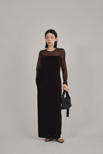 画像をギャラリービューアに読み込む, sheer yoke velour dress
