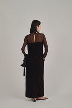 画像をギャラリービューアに読み込む, sheer yoke velour dress