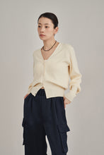画像をギャラリービューアに読み込む, Vneck knit compact cardigan