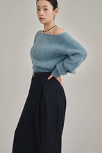 画像をギャラリービューアに読み込む, one shoulder shaggy knit top