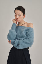 画像をギャラリービューアに読み込む, one shoulder shaggy knit top
