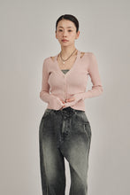 画像をギャラリービューアに読み込む, neck slit short knit cardigan