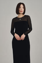 画像をギャラリービューアに読み込む, sheer yoke velour dress