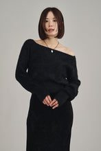画像をギャラリービューアに読み込む, one shoulder shaggy knit top