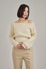画像をギャラリービューアに読み込む, one shoulder shaggy knit top