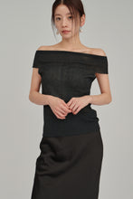 画像をギャラリービューアに読み込む, off shoulder sheer knit tops
