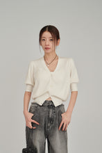 画像をギャラリービューアに読み込む, puff sleeve compact knit cardigan