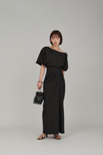 Load image into Gallery viewer, asymmetry neck puff dress