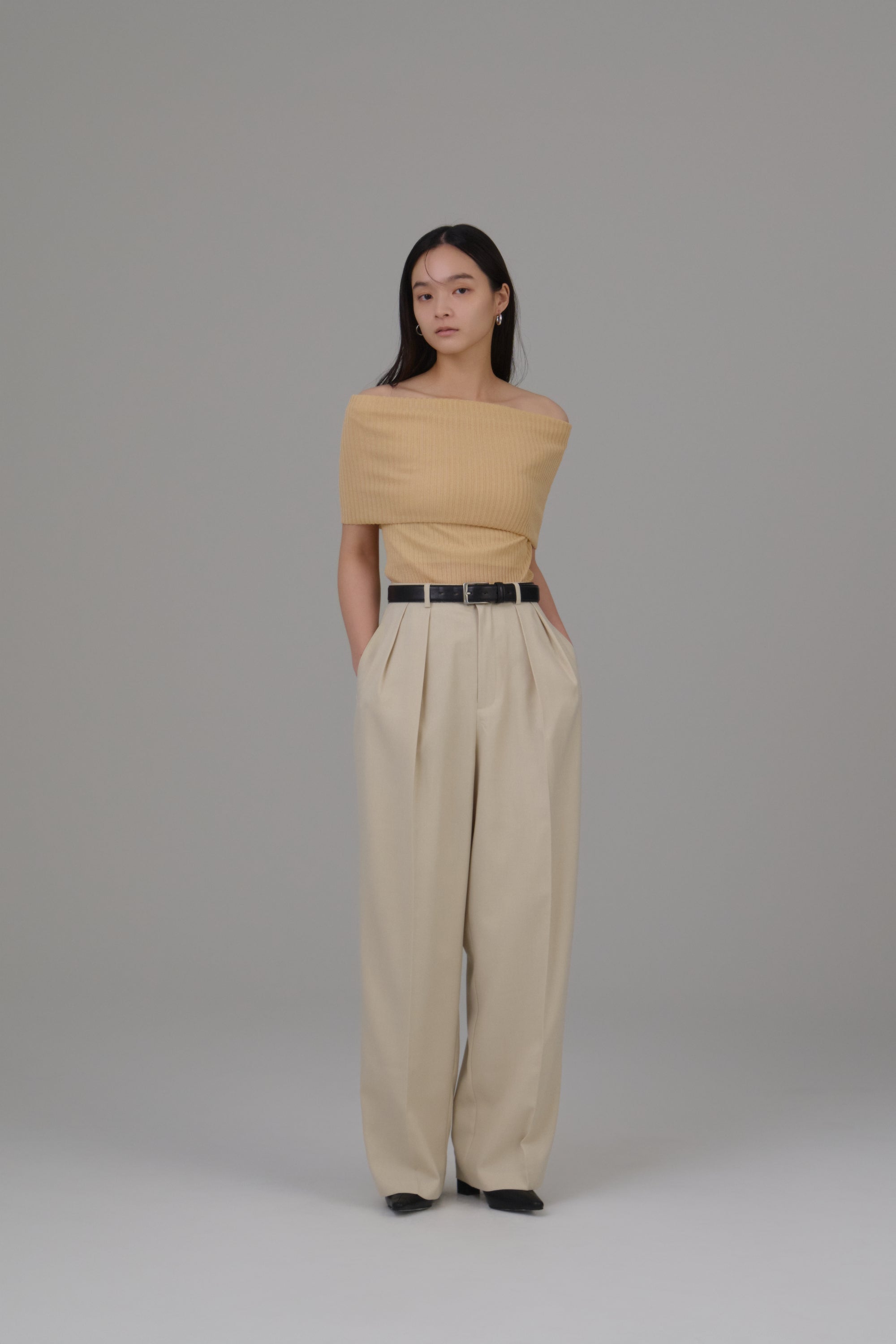 パンツ waist belt cocoon pants / beige / t waist belt cocoon pants – louren store