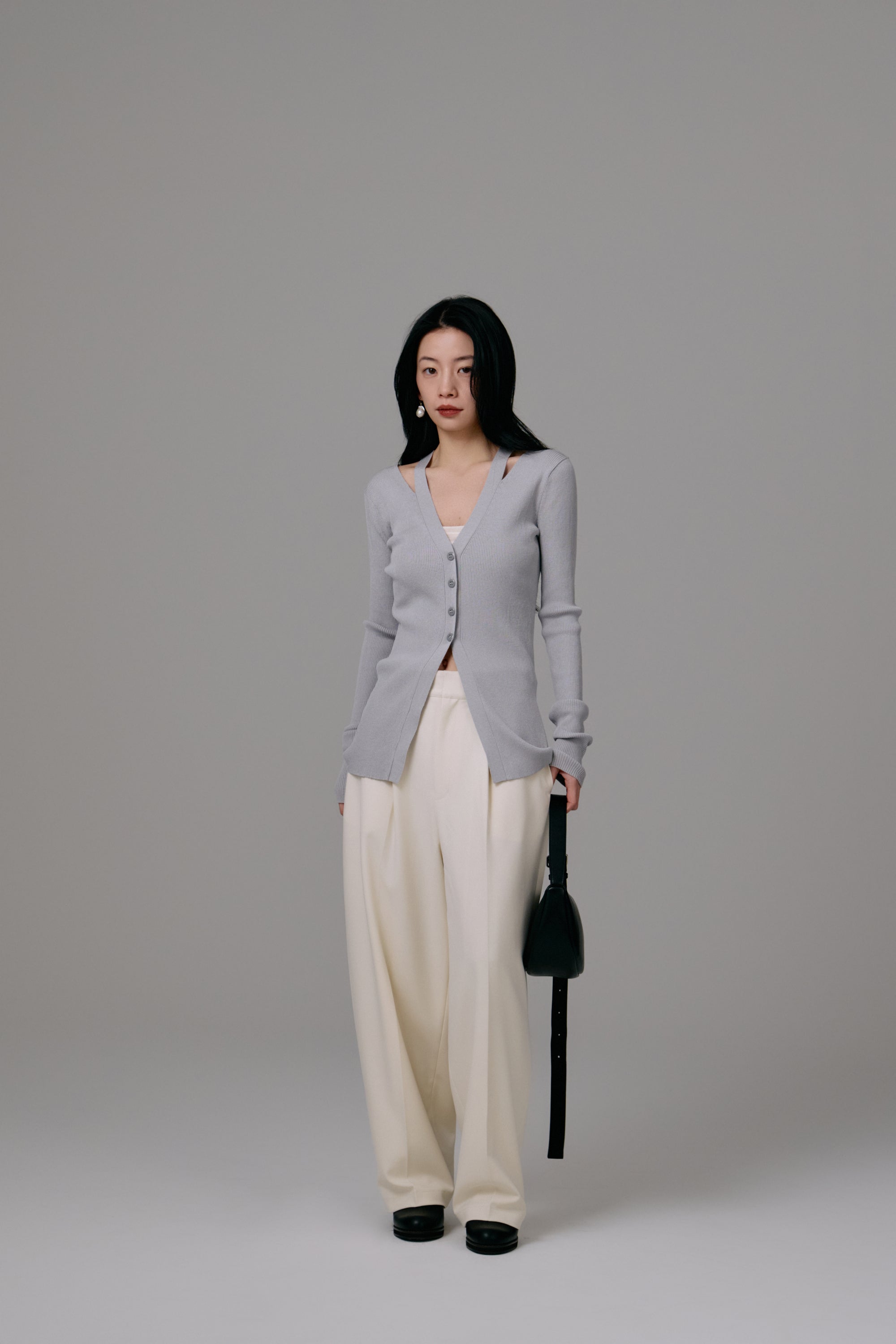 neck slit knit cardigan – louren store