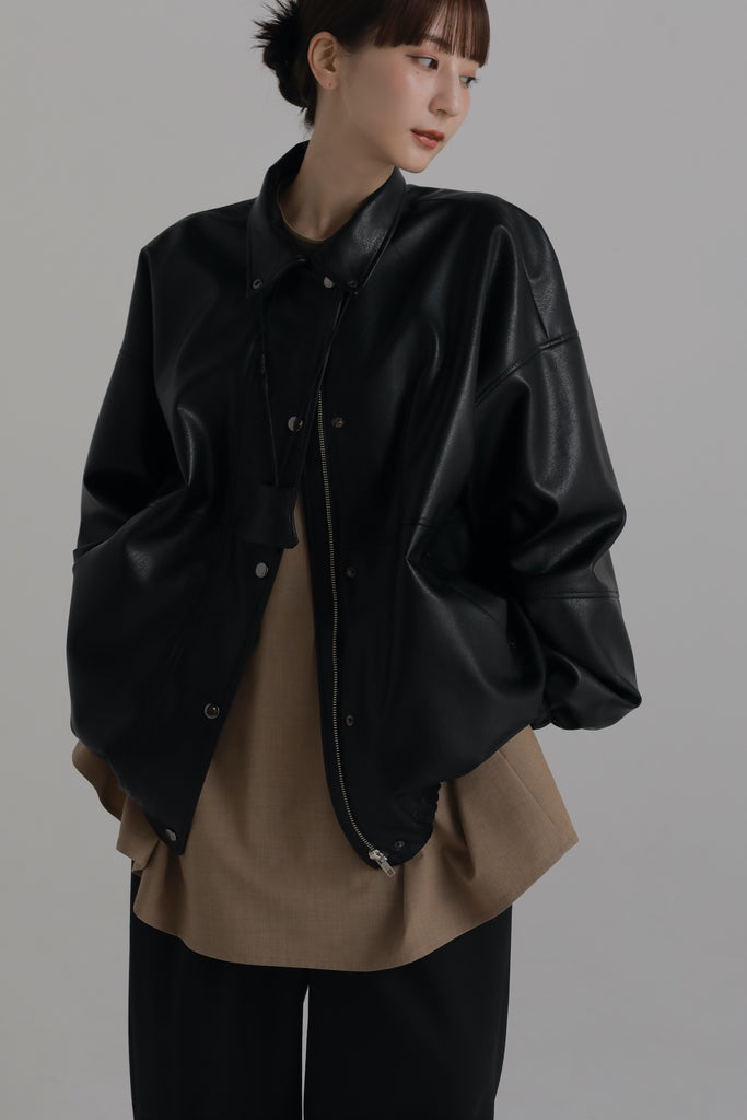 volume leather blouson