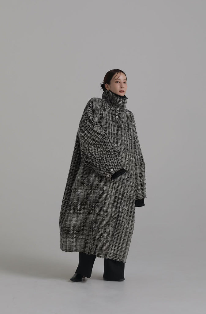 louren stand collar tweed coat - ロングコート