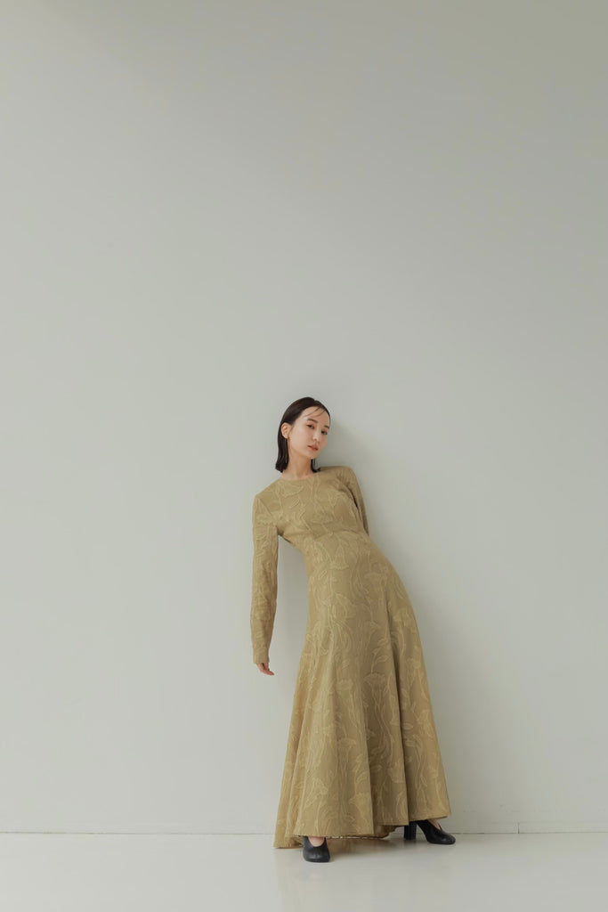 LourenLouren slit sleeve jacquard flare dress