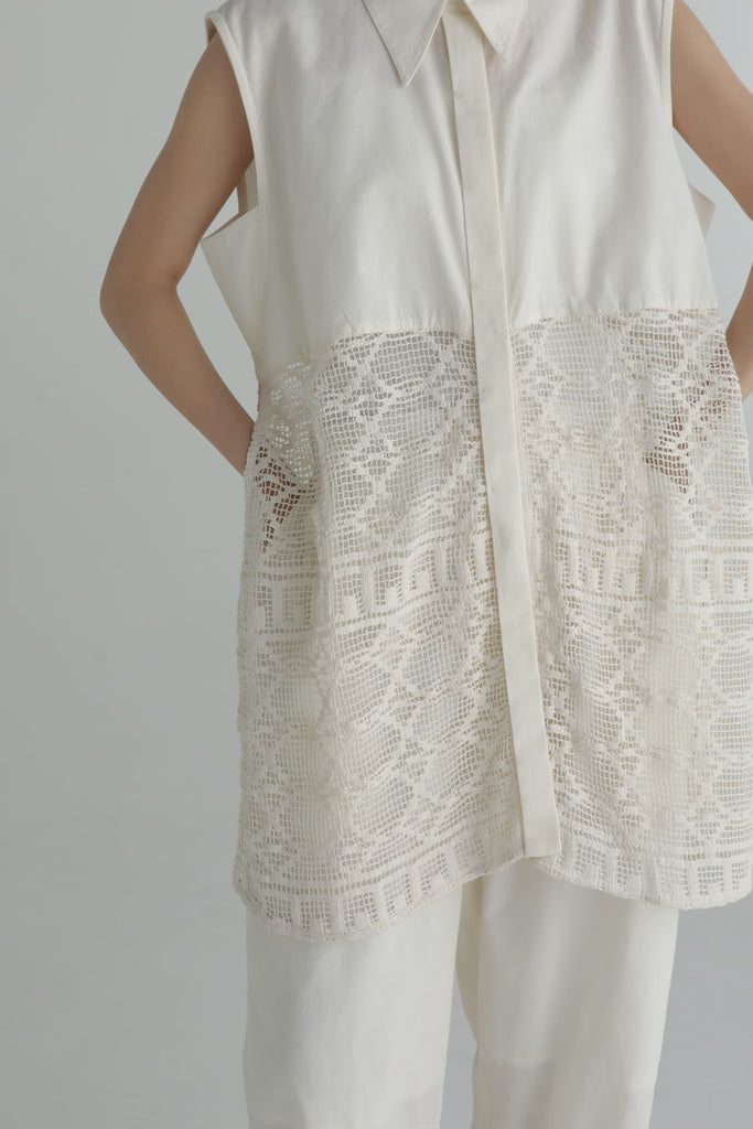 raschel lace panel shirt – louren store