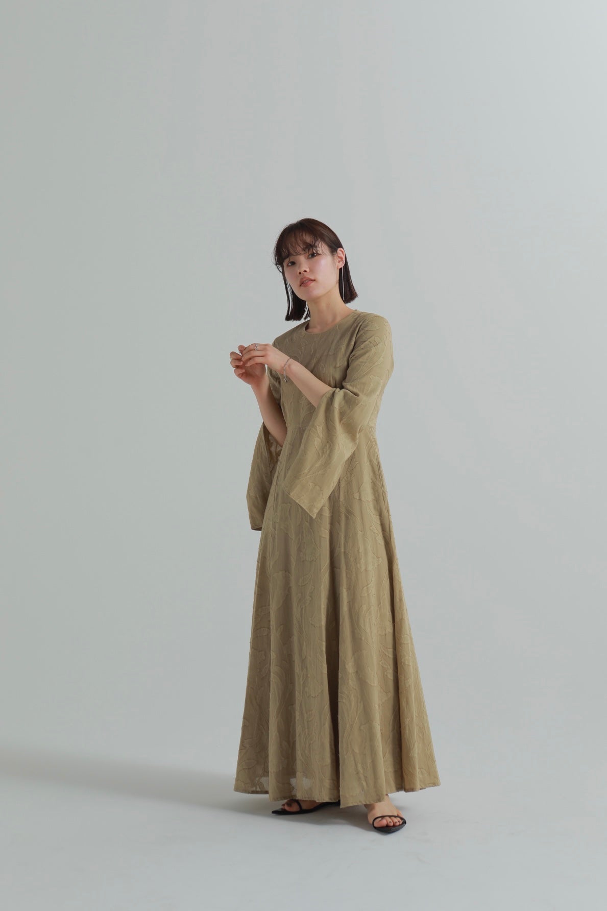 slit sleeve jacquard flare dress – louren store
