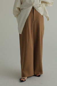 satin tuck wide pants