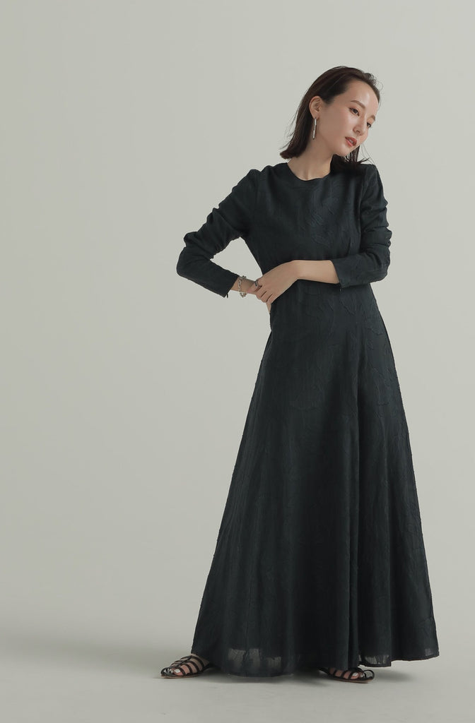 ブランド通販 louren slit sleeve jacquard flare dress | temporada